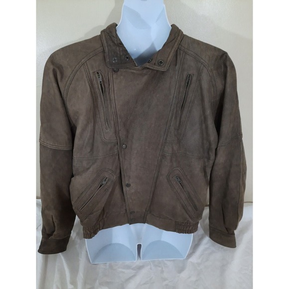 Anada Jackets & Blazers - Womens Bomber Jacket Large 48" Brown Cowhide Leather Motorcycle Biker Anada
